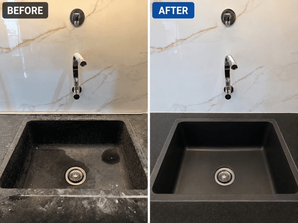 Granite basin deep cleaning before and after