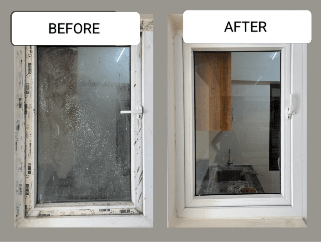 Window frame and glass deep cleaning before and after